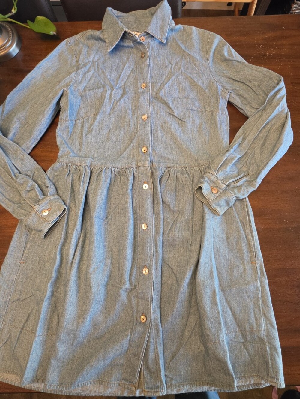 Harlow Denim Babydoll Shirt Dress Size Medium - Blue Chambray Button Down Long S